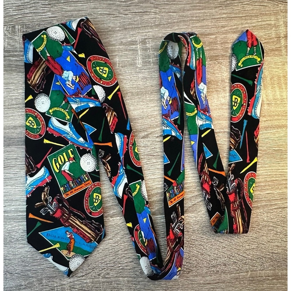 Addiction Golf Neck Tie Bright Colorful Novelty Bolero Classic Vintage 100% Silk